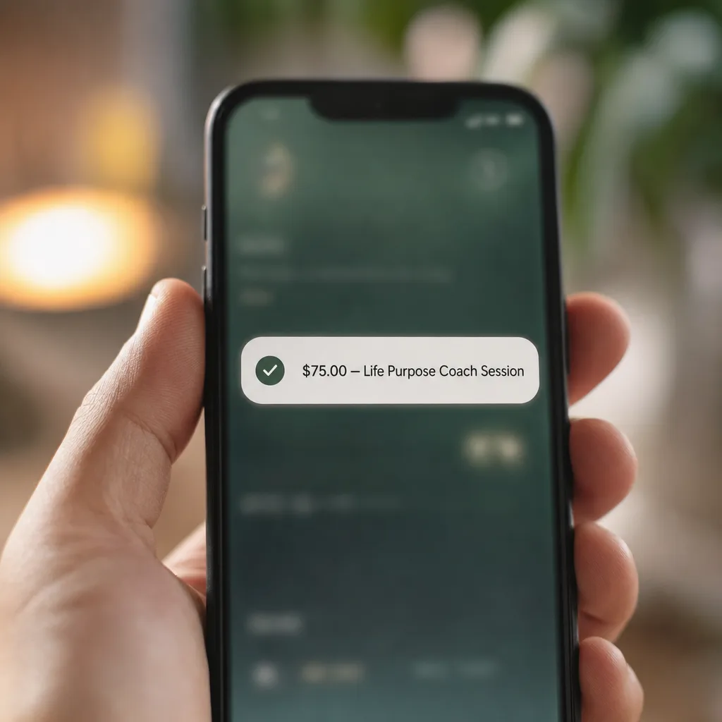 Your first paid session: payment received on the reader's phone